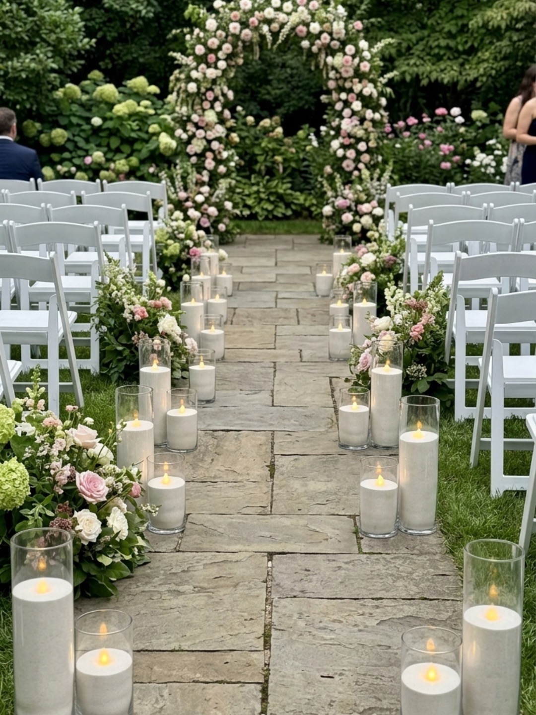 Candles styled along a wedding reception table